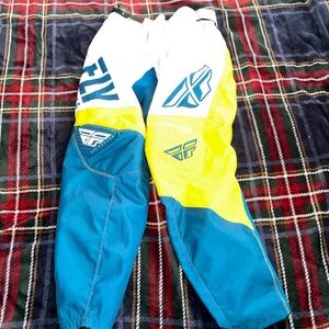 Fly Racing Kids Blue Yellow White Moto Pants